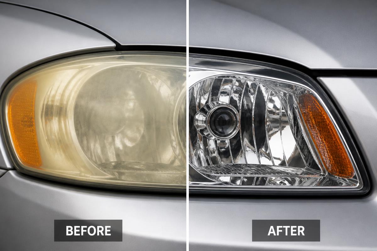 Comparação de um farol antes e depois da restauração